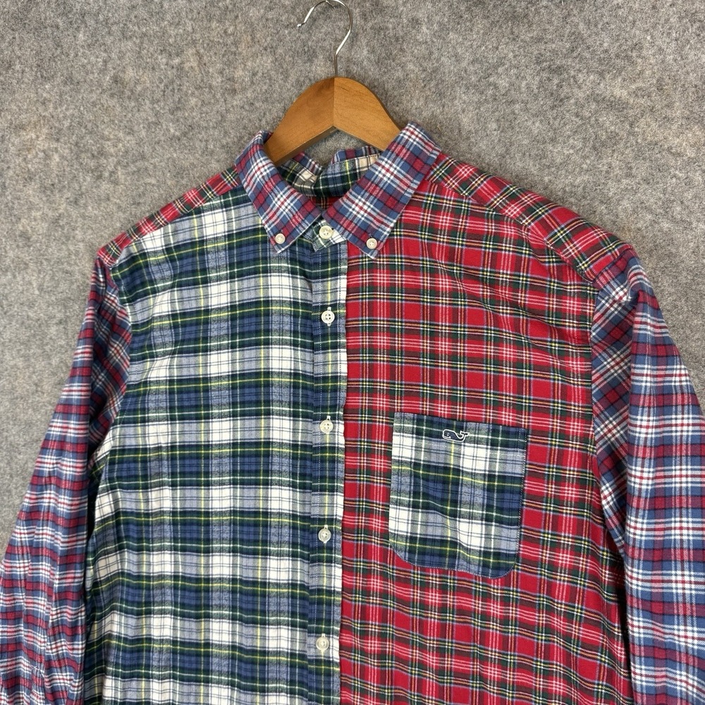 Vineyard Vines Shirt Mens Large Plaid Patchwork Fun Party Flannel Classic Fit - Picture 3 of 9
